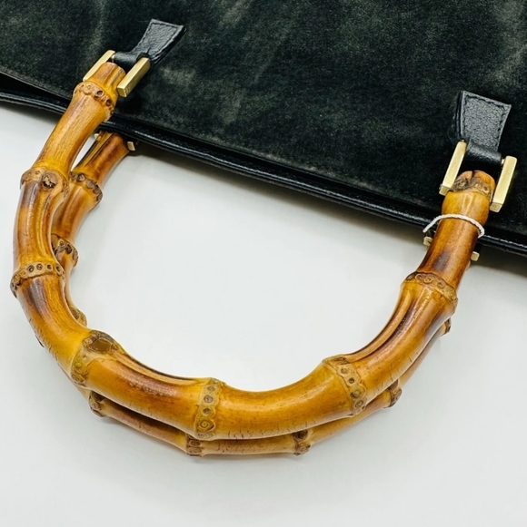 GUCCI Black Suede Bamboo Top Handle Satchel Hand Bag! - Picture 10 of 14